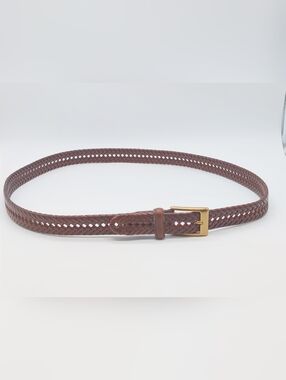 Braided Brown Leather Belt with Gold Buckle Sz 46